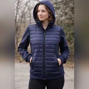 Kyodan Hybrid Quilted Jacket S Navy Lightweight Hooded Athleisure Fleece Lined